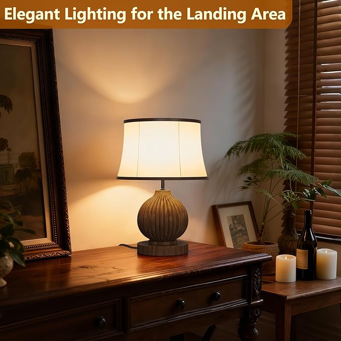 JESLED 18" Vintage Walnut Wooden Table Lamp for Living Room,Farmhouse Rustic Bedside Lamp for Bedroom Room,Office, End Table Home Decor