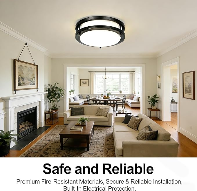 Drosbey 50W Dimmable LED Ceiling Light Fixture, Flush Mount Light Fixture for Kitchen, Bathroom, Bedroom, Garage, 5000 Lumens, 500W Equivalent, 13.2in, Daylight 5000K, Black