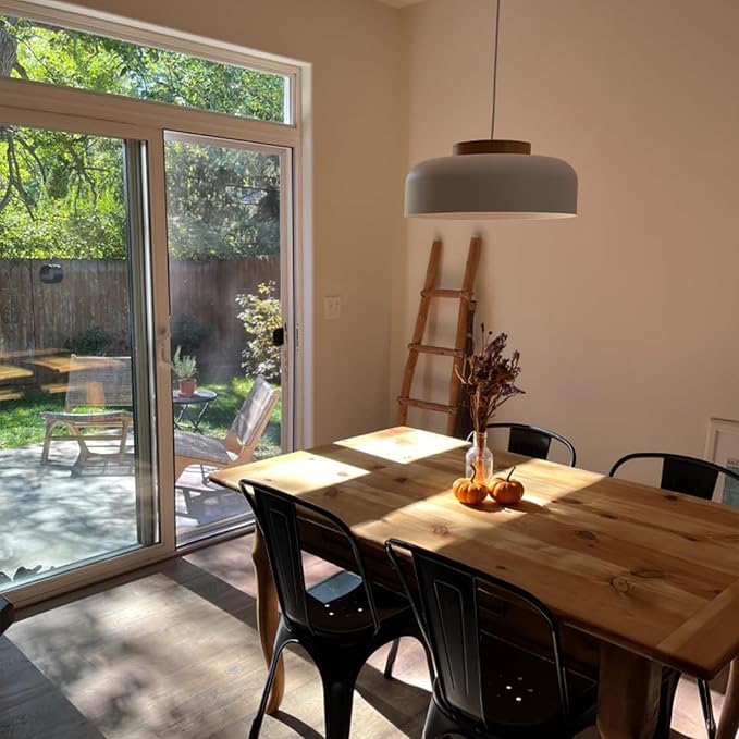 Large Pendant Lighting, 17.7 inch,Natural Wood Cap, Adjustable Cord,Simple Modern Chandelier for Dining Room, Kitchen Table Matte White