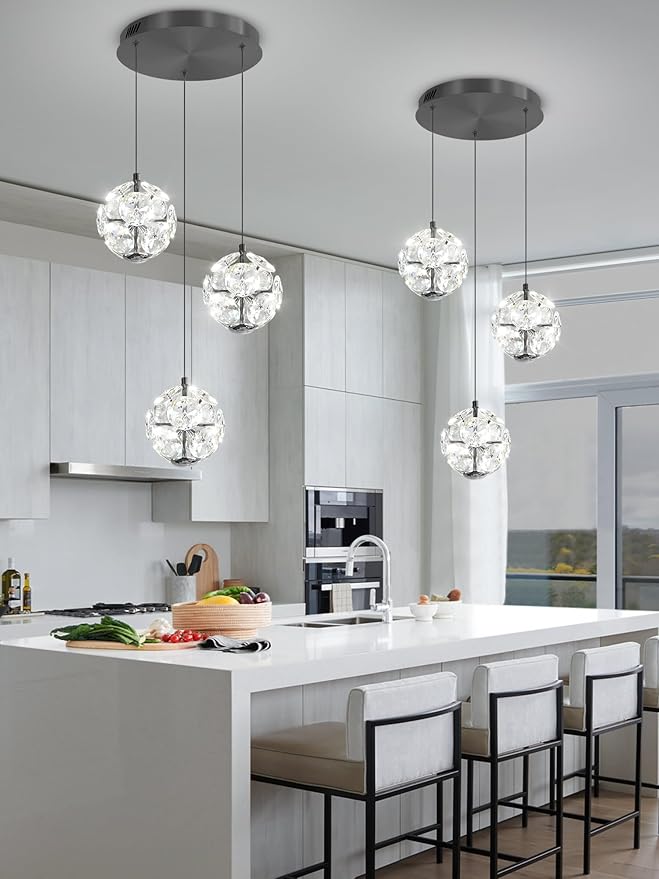 ykolupty Modern Black Pendant Light Contemporary LED Ceiling Hanging Pendant Lights Crystal Globe Chandelier for Kitchen Island Dining Room Bedroom Entryway