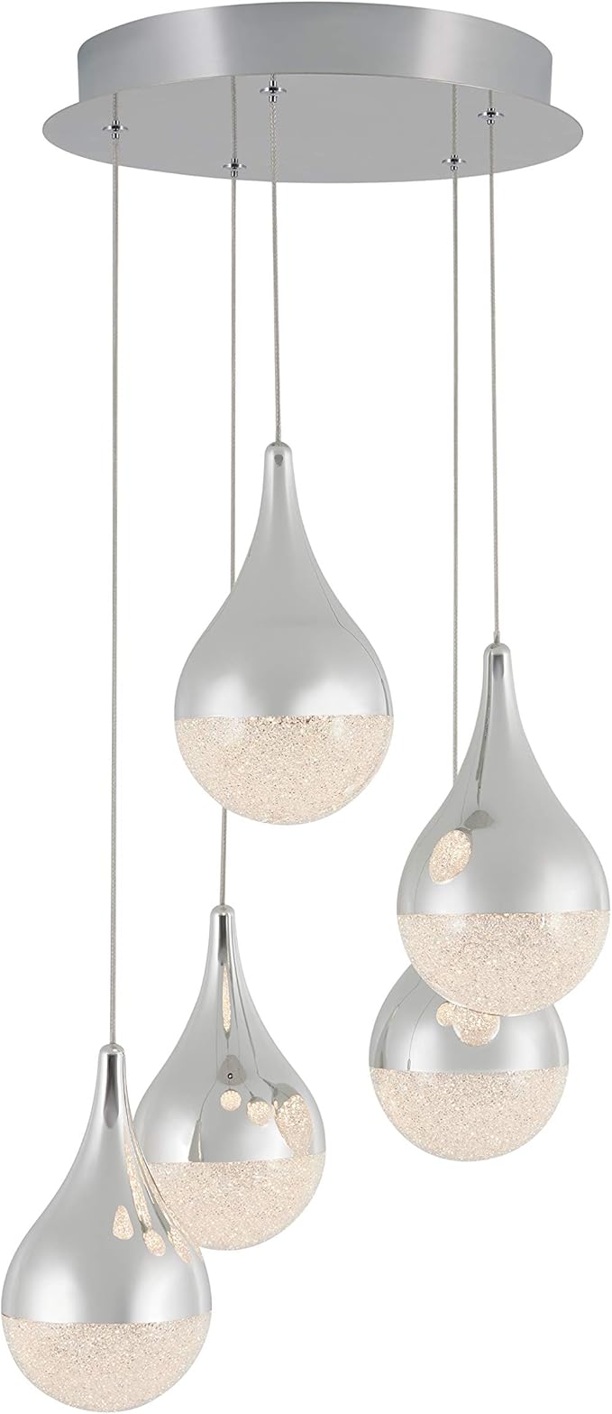 Artika PDT-5GL-RN Glitzer 5-LED Integrated Pendant Light Spiral, Silver, 5-Lights