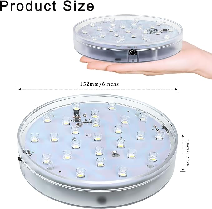 LARDUX Pack of 4 LED Lights Base with Remote - 6-inch Round Lights Display Stand for Effiel Tower Vase Crystal Glass Art LED Pedestal Base - Charging USB or Battery Powered