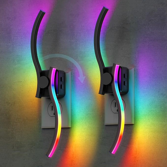 Briignite Night Lights Plug into Wall [2 Pack], 3000K+8 Color Changing Dimmable LED Night Light 1W 180° Rotating Dusk to Dawn Sensor Plug in Nightlight for Bathroom Bedroom Hallway Kitchen