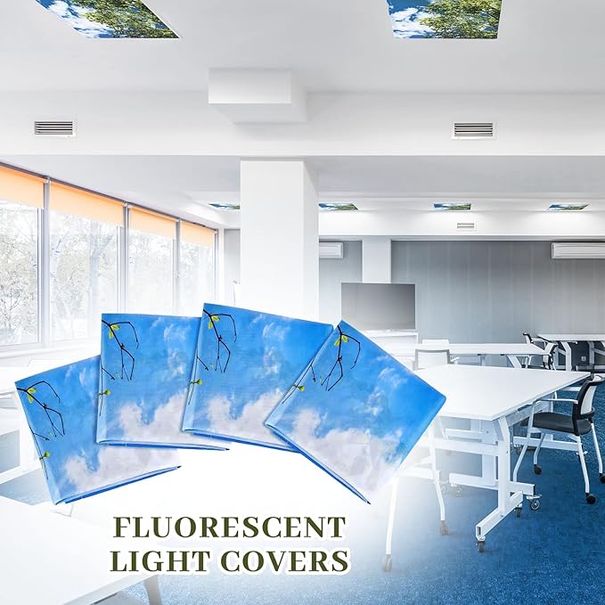 Patelai 8 Pack Fluorescent Light Covers for Classroom Ceiling 4 x 2 Feet Magnetic Light Covers Filter for Office School Drop Ceiling Supplies(Sky and Tree)