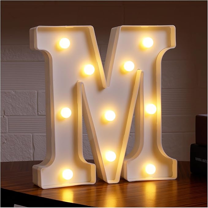 Small Led Marquee Letters, Light Up Letters, 8.58 Inch Led Letter Lights, Battery Powered Lighted Sign for Table, Party, Birthday, Christmas Decor (Letter M)