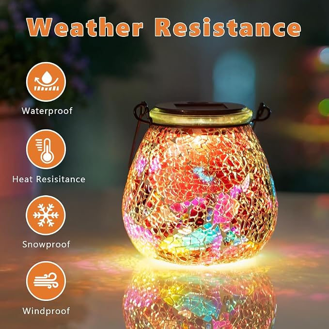 Stargarden 4 Pack Mosaic Solar Lantern ,Outdoor Hanging Waterproof Mosaic Light Solar Table Lamp for Garden ,Patio,Yard Decor (Red)