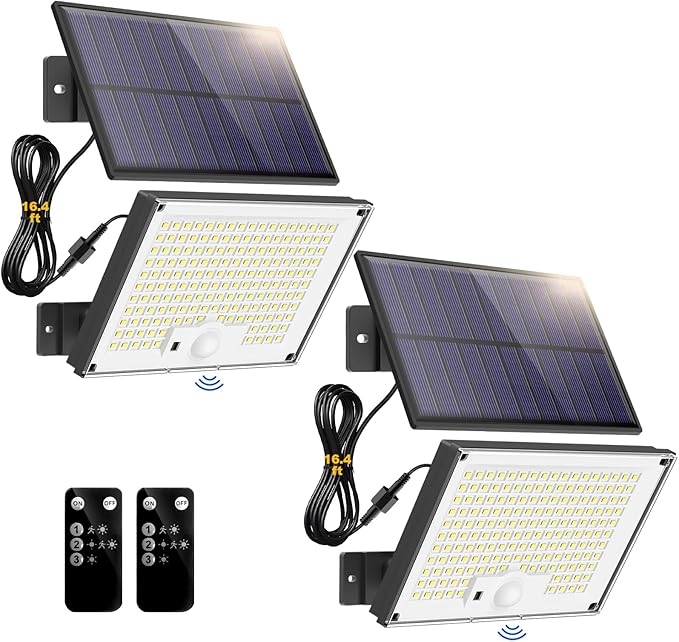 Gusicil Solar Lights Outdoor, Solar Motion Sensor Flood Lights 2Pack | Remote Control,IP65 Waterproof, Motion Sensor,3 Modes,Dusk to Dawn,for Yard Patio Garage
