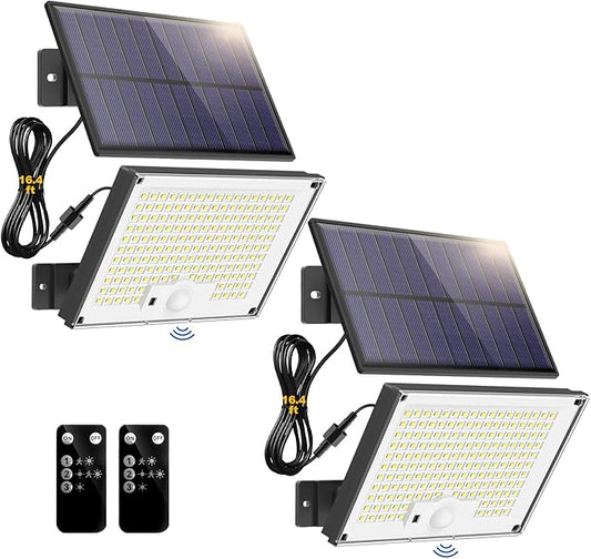Gusicil Solar Lights Outdoor, Solar Motion Sensor Flood Lights 2Pack | Remote Control,IP65 Waterproof, Motion Sensor,3 Modes,Dusk to Dawn,for Yard Patio Garage