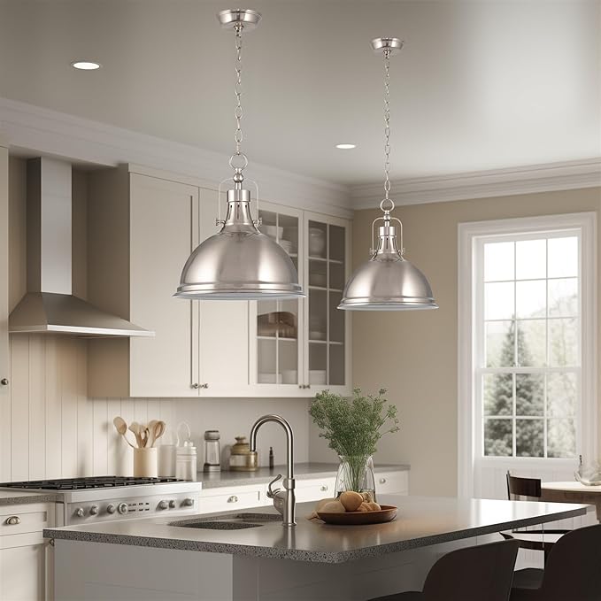 Kira Home Belle 14" Modern Industrial Pendant Light with Dome Shade, Retro Metal Silver Hanging Light, Brushed Nickel Finish