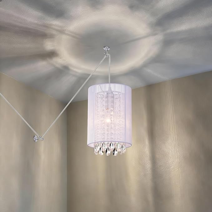LaLuLa Plug in Hanging Light,White Cotton Plug in Chandelier,Crystals Hanging lamp Plug in,1-Light Hanging Lights with Plug in Cord for Bedrooms,Girls Room,Vanity,Playhouse,Closet,Bathroom