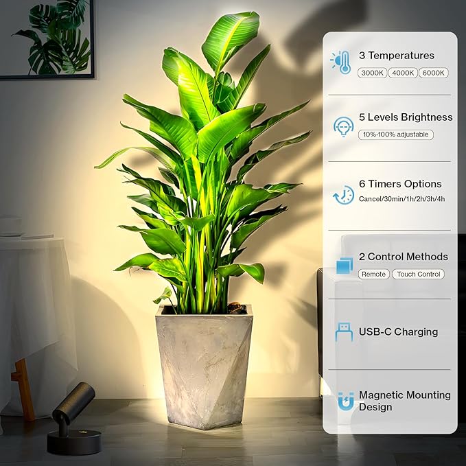 Olafus LED Wireless Spotlight Indoor, Rechargeable Battery Uplighting Indoor with Remote & Timer, 3CCT Picture Lights for Wall, Mini Art Accent Light for Plants, Artwork, Painting, 2 Pack