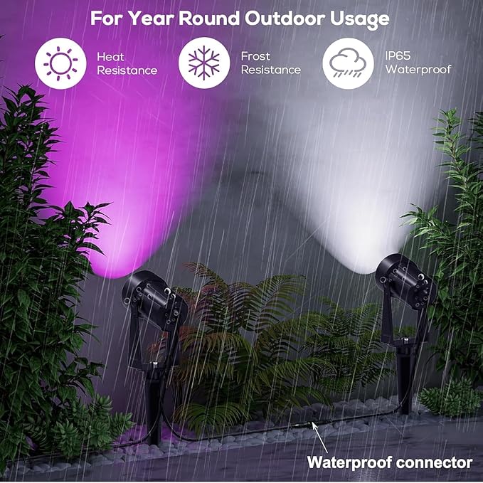 SUNTHIN Outdoor RGBW Landscape Lighting with Remote, Dusk to Dawn, 12 Pack | Color Changing Spot Uplights, IP65 Waterproof, Timed, Dimmable, Extendable, Low voltage