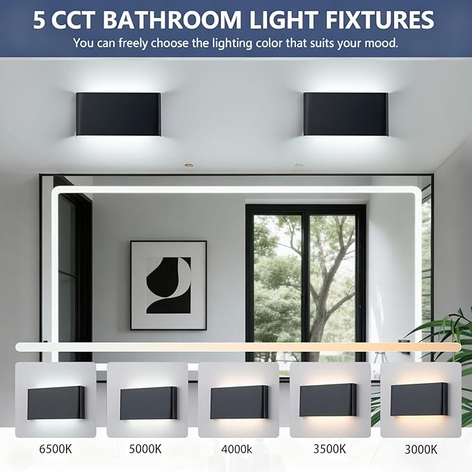 Nigaut Modern LED Wall Sconce Light, 15W 3000k-6500k Adjustable Black Bathroom Vanity Light Fixtures for Hallway Bedroom Stairwell Up and Down Lights Indoor/Outdoor 4-Pack