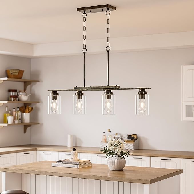 VONLUCE Kitchen Island Lighting, Dining Room Light Fixture Over Table with Glass Shade