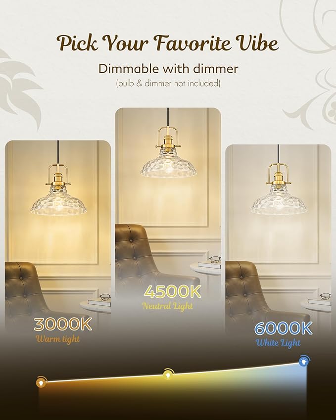 FEMILA 11" Modern Kitchen Pendant Lighting Over Island, Farmhouse Gold Pendant Light, Adjustable Height, Brushed Gold Finish, 4FY09-MP BG-WG