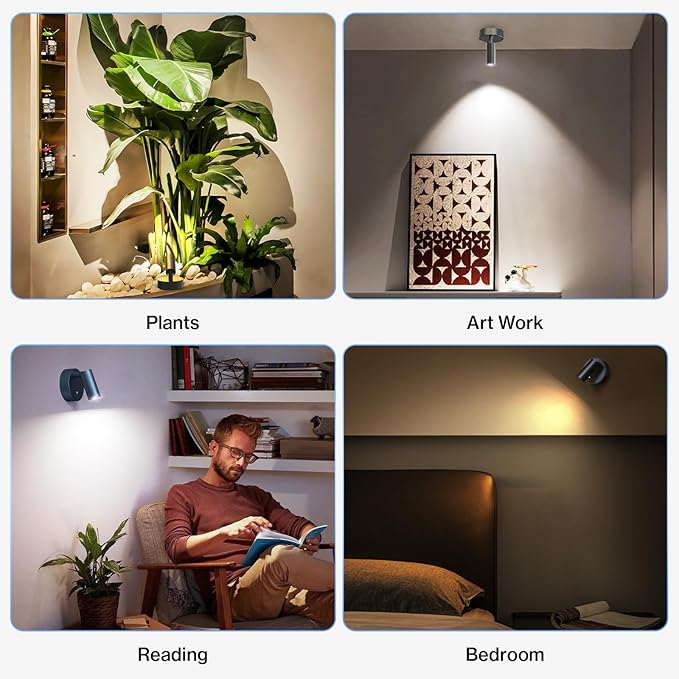 Olafus LED Wireless Spotlight Indoor, Rechargeable Battery Uplighting Indoor with Remote & Timer, 3CCT Picture Lights for Wall, Mini Art Accent Light for Plants, Artwork, Painting, 2 Pack