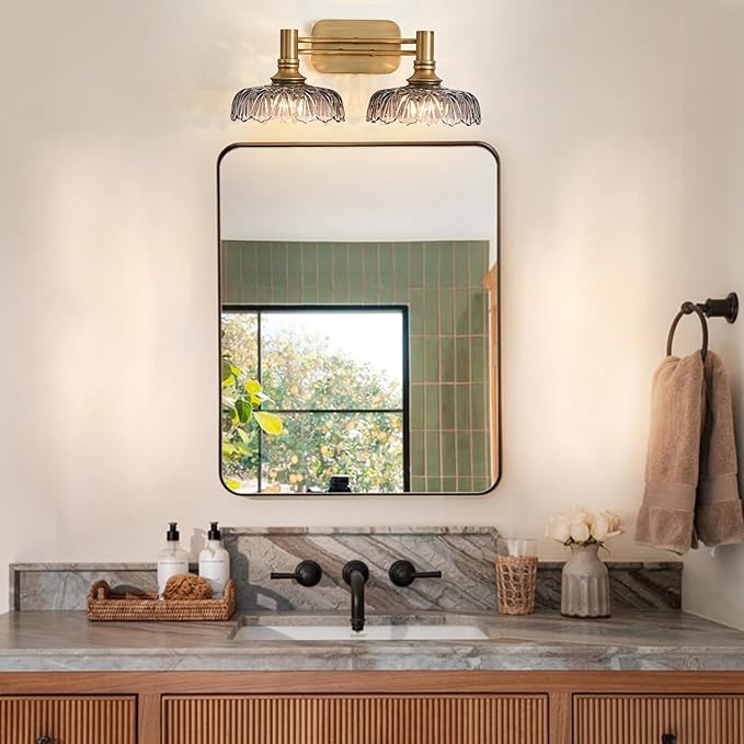 2 Light Bathroom Vanity Lights Grey Glass Lampshade Wall Sconces for Kitchen Dining Room Bedroom Hallway