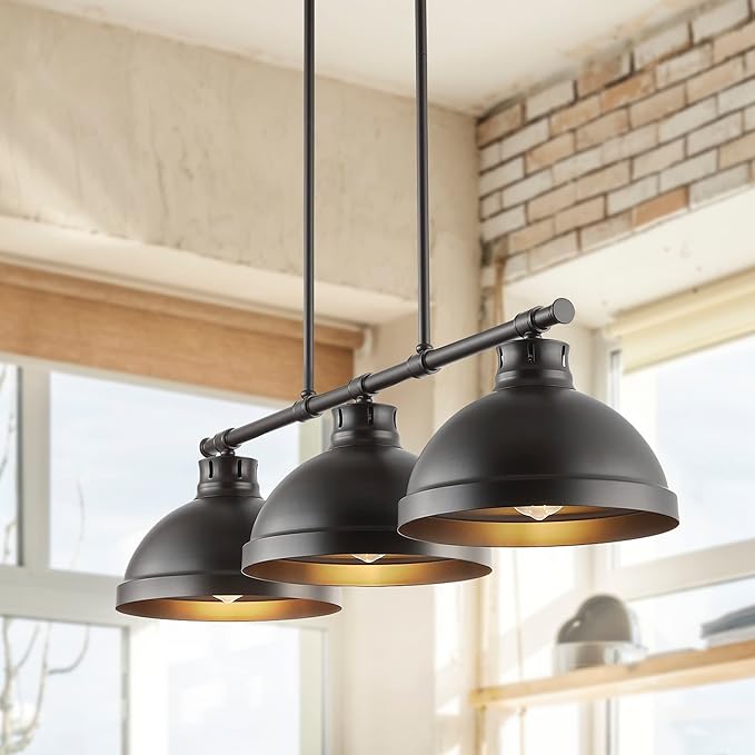 JONATHAN Y 36" Oil Rubbed Bronze 3-Light Iron Linear Pendant Light, Industrial Modern Farmhouse Fixture for Kitchen Island Dining Room, Adjustable Height, LED Bulbs Included JYL1117A