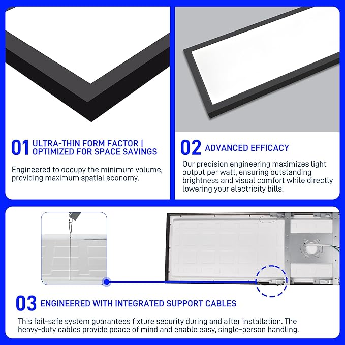 hykolity 1x4 FT LED Flat Panel Light,4800lm 48W Dimmable Edge-Lit Ceiling Lighting Fixture. 3000K/4000K/5000K Built-in Driver Surface Flush Mount Lights for Kitchen Garage,4 Pack