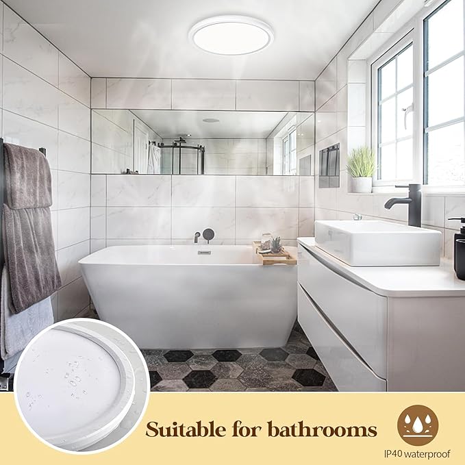 12 inch LED Flush Mount Ceiling Light, 2400lm Low Profile Ceiling Light Fixture, 240W Equivalent Ceiling Lamp, 5000K Daylight White Round Flat Light Fixture for Bedroom, Closet, Laundry, Bathroom