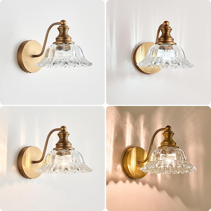 XIEDUN Vintage Wall Sconces Brass Wall Lights for Living Room Bathroom Sconces 2Pack