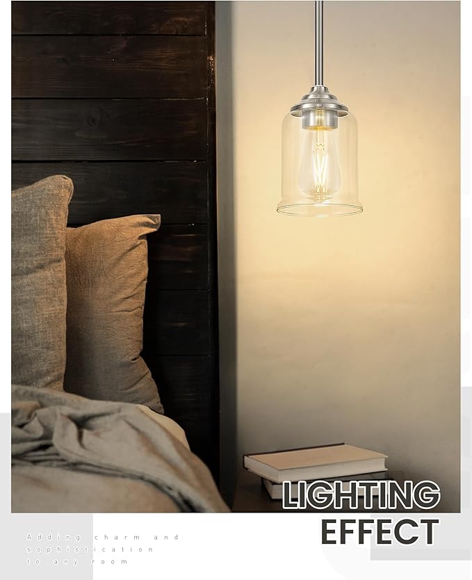 zeyu Modern Pendant Lighting, 1-Light Kitchen Hanging Light Fixture for Dining Room Entryway, Brushed Nickel Finish with Clear Glass Shade, ZSL104MIL BN