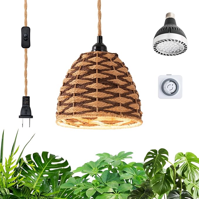 Hanging Indoor Plant Pendant Light 30W, Full Spectrum Growth Light, with Timer Hanging, Equipped with 15FT Power Cord, Pendant led Plant Lights， Garden, Flowers（4000k）