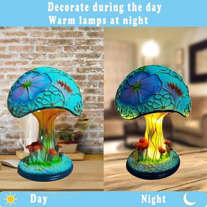 Painting Mushroom Table Lamp,7.9 Inch High Stain Plant Series Night Light, Bohemian Resin Mushroom Decoration Bedside Lamp Bedroom Living Room Home Office Decoration Gifts (20CM)