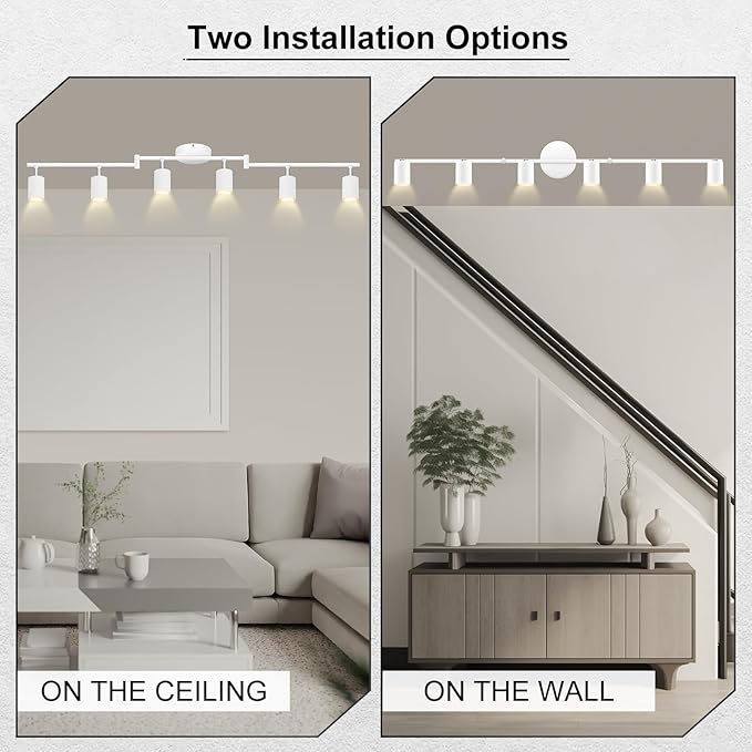 AUQUEE 6 Light Track Lighting Fixtures Ceiling, Matte White Kichen Track Lighting Fixtures with Rotatable Light Heads, Foldable Lamp Arms, Modern LED Track Lights for Kitchen/Hallway, No GU10 Bulb
