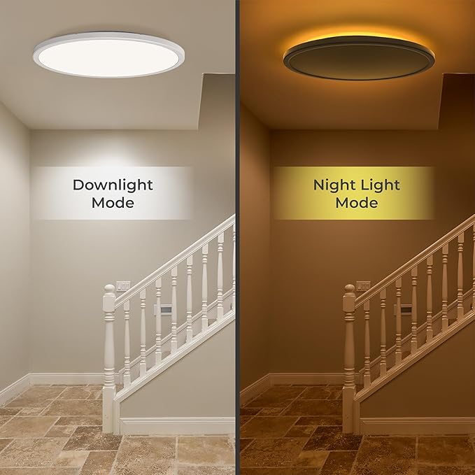 Matane 15.4in LED Flush Mount Ceiling Light Fixture with Remote, 2000K Warm Nightlight, Dimmable 3000K-6500K Low Profile Ceiling Lights for Bedroom, Living Room, 3600LM, White