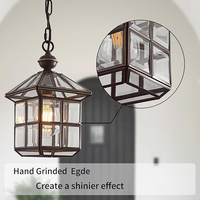 Milaii Mi Copper Outdoor Pendant Light 12.6in Exterior Hanging Porch Lights Oil Rubbed Bronze Waterproof Outdoor Chandelier Anti-Rust for Patio Entry Hallway