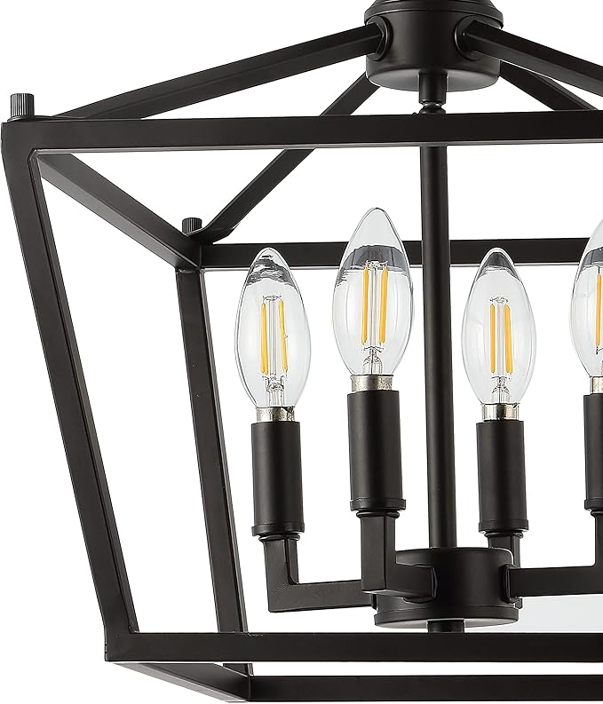 JONATHAN Y 12" Oil Rubbed Bronze Modern Farmhouse Pagoda 4-Light LED Semi Flush Mount Lantern, Metal Ceiling Light Fixture for Kitchen, Hallway, Entryway, Bedroom, Hardwired JYL7610A