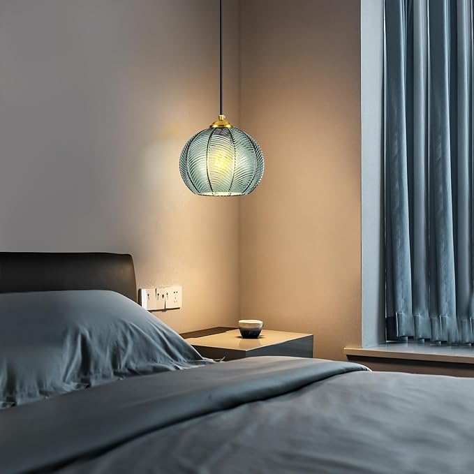 Mikeru Mint Glass Pendant Lights Kitchen Island Lighting Single Globe Pendant Light Fixtures Century Modern Kitchen Island Pendant Lighting for Bedroom Living Dining Room Light Fixture（Without Bulb）