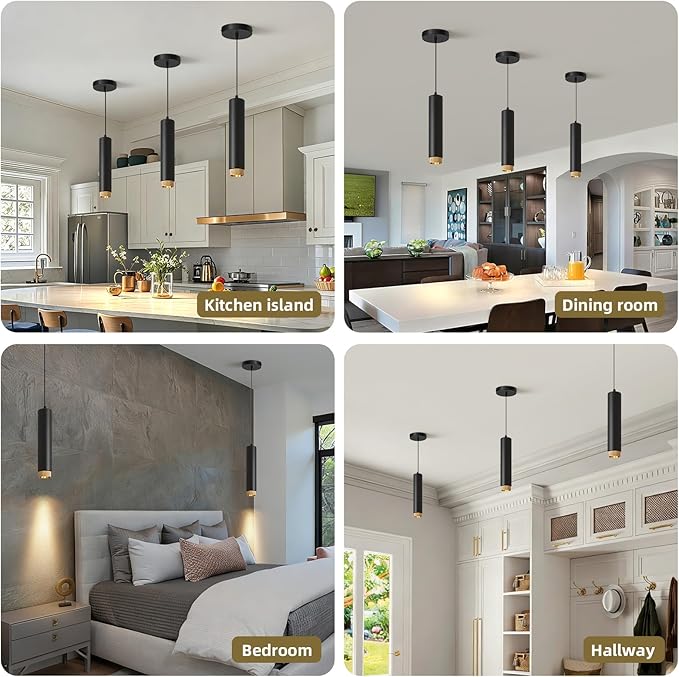 OKELI Modern Black LED Pendant Light for Kitchen Island, 3 Pack – Dimmable Zoomable Pendant, Adjustable Beam Angle, 3 Color Temps 2700K/4000K/6000K, Mini Hanging Light for Bar or Bedroom, 12W 11.8"