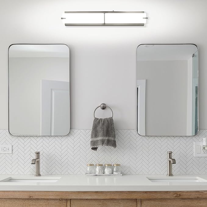 LUXRITE 24 Inch LED Vanity Lights Brushed Nickel Bathroom Light Fixtures 3CCT Selectable 3000K 4000K 5000K Modern Vanity Light Bar Over Mirror 25W 1750 Lumens Dimmable Damp Rated ETL Listed