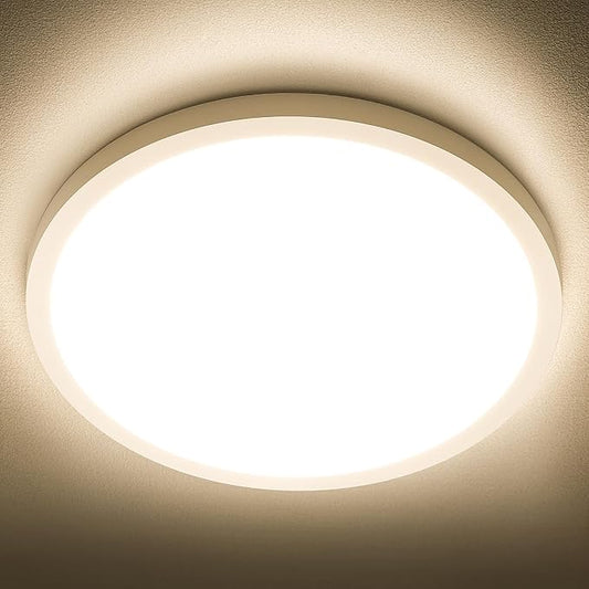 SunRider LED Flush Mount Ceiling Light Fixture, 3000K Warm White, 2400LM, 12 Inch 24W Round Flat Ceiling Lights, 240W Equiv. Panel Lamp, Non-Dimmable