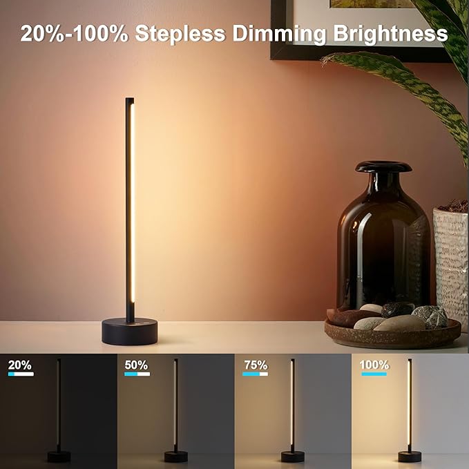 KARTOOSH Cordless LED Table Lamp Set of Two, Battery Operated Portable Desk Lamp, Dimmable/3 Color/Memory Function, Modern Rechargeable Table Light for Living Room,Bedroom, Bedside, Black, 2 Pack
