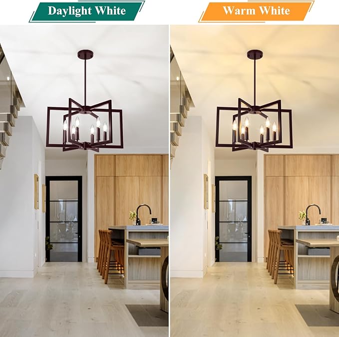 6-Light Oil-Rubbed Bronze Chandelier, Farmhouse Dining Room Light Fixture, Modern Chandelier, Geometric Industrial Metal Hang Lighting Fixture for Foyer Entryway Kitchen Over Table Hallway Living Room