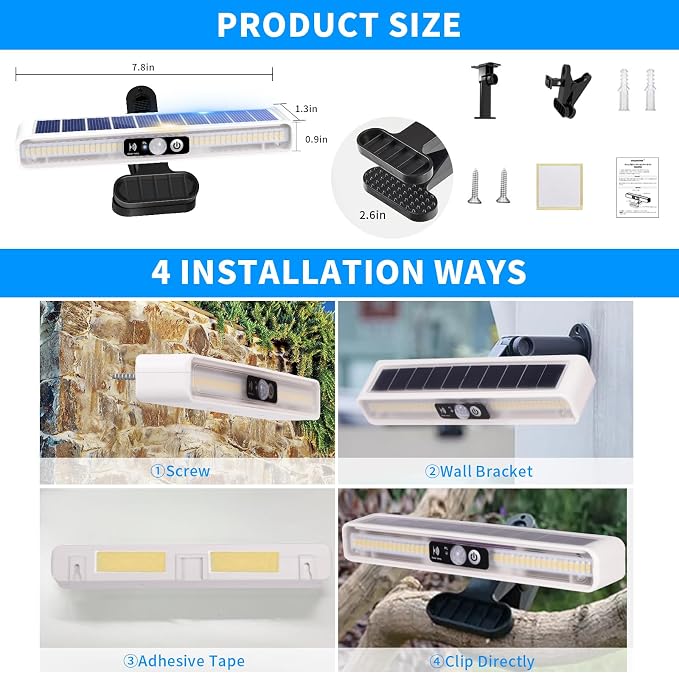 Clip On Solar Motion Lights Outdoor Waterproof, 4 Pack Motion Sensor Outdoor Lights with 36 LEDs, 3000K, Portable Solar Powered Security Light for Fence Garage Camping(White)