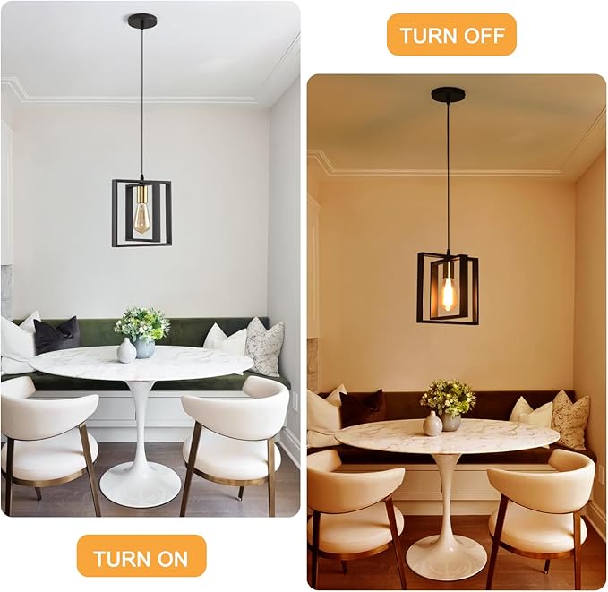 Black Pendant Lights for Kitchen Island Industrial Lantern Pendant Light Fixtures with Golden Lamp Cup, Farmhouse Adjustable Height Hanging Pendant Lighting