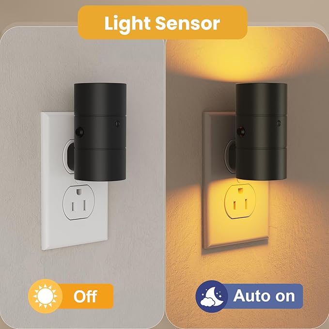 VOLISUN Night Light, Dimmable Led Night Lights Plug into Wall, Amber/3000K/4500K, 0-100LM Adjustable Brightness, Dusk to Dawn Nightlight for Hallway, Bathroom, Bedroom Black 4 Pack