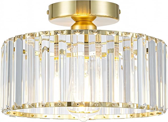 Mayful Modern Crystal Ceiling Light,Gold Seim Flush Mount Lighting Fixtures,Round Hallway Light Fixtures for Entryway Bedroom Kitchen Laundry Room,11 Inch