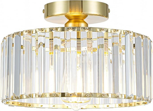 Mayful Modern Crystal Ceiling Light,Gold Seim Flush Mount Lighting Fixtures,Round Hallway Light Fixtures for Entryway Bedroom Kitchen Laundry Room,11 Inch