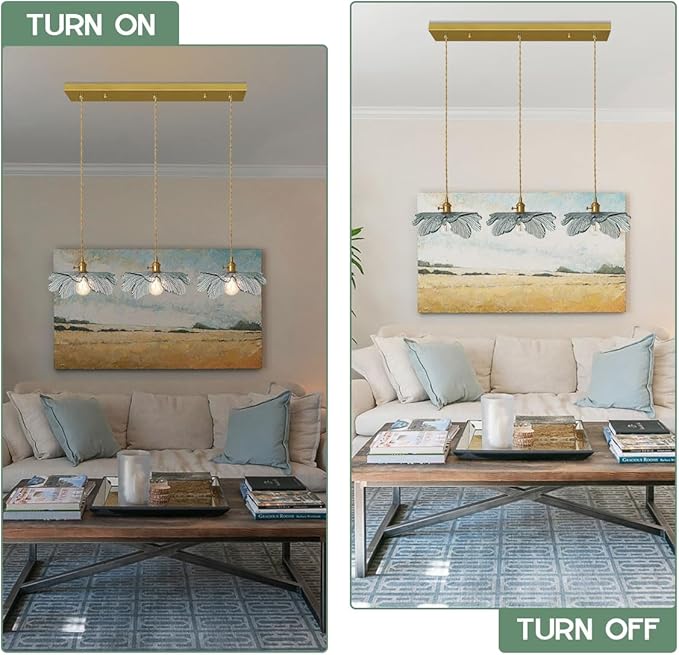 Mid Century 3-Light Pendant Chandelier – Dark Green Glass Shades & Gold Brass, Vintage Hanging Light for Dining Room, Kitchen Island, Farmhouse Living Room