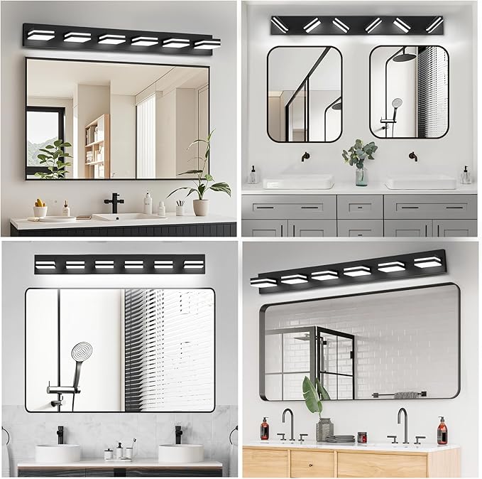 IZORRO LED Modern Bathroom Lights Fixtures(7-Light,Dimmable,360°Rotate),Matte Black Acrylic Wall Lighting,Vanity Lights for Bathroom Over Mirror - 6000k 40In （No Assembly Required）