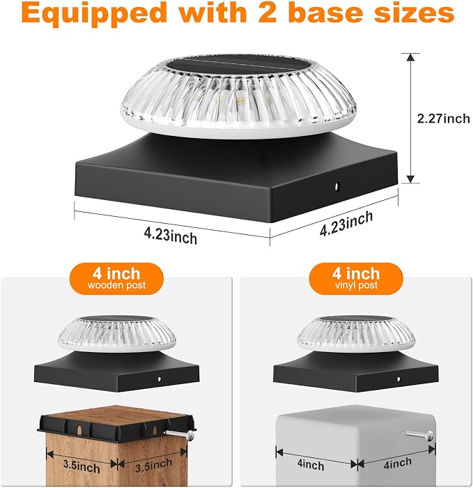 VOLISUN Solar Post Cap Lights 8pack, Black Solar Fence - Post Lamps Outdoor Waterproof, with Warm/Natural/Cool Light,for 4x4 Wooden/Vinyl