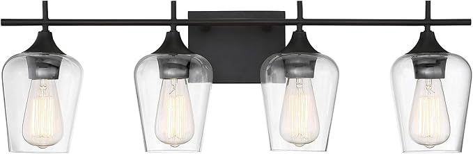 Savoy Essentials 8-4030-4-13 Octave Bohemian Clear Glass Bathroom Vanity Wall Light, 4-Light 240 Total Watts, 10" H x 29" W, English Bronze