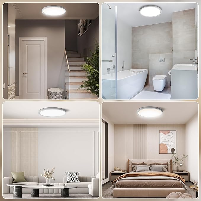 Aialun 16/20/24W Led Ceiling Lights Flush Mount, 0.67" Super Slim 12 Inch Ceiling Lights Dimmable, 2700K-6500K 5 Color Selectable Close to Ceiling Light fixtures for Bathroom, Kitchen, Hallway, 2 Pack