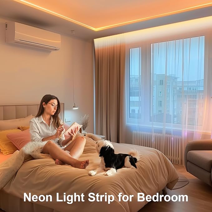 LED Neon Rope Lights, 16.4ft/5m Warm White Neon Light Strip,12V Flexible Waterproof LED Strip, Silicone Neon Lights for Kitchen Bedroom Indoor Outdoor Decoration (Power Adapter not Included)