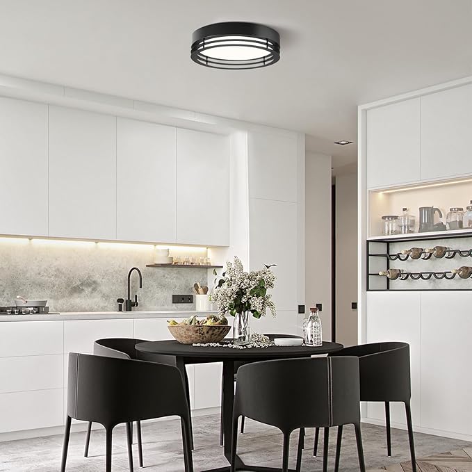 Black Flush Mount Ceiling Light, Modern Dimmable LED Light Fixture, Minimalist Metal Ceiling Lamp for Bedroom Kitchen Laundry Room Hallway Entry 2700 K - 6000 K 5CCT 11.8 Inch